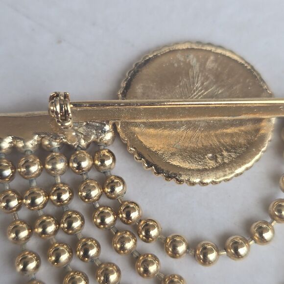 Vintage ST JOHN Button Drop Gold Chain Pin Brooch RARE 1980s - Picture 4 of 7